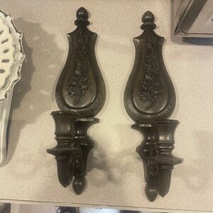 VTG Pair of 1966 DART MCM Faux Wood Candle Wall Sconces Holder MCM Decor